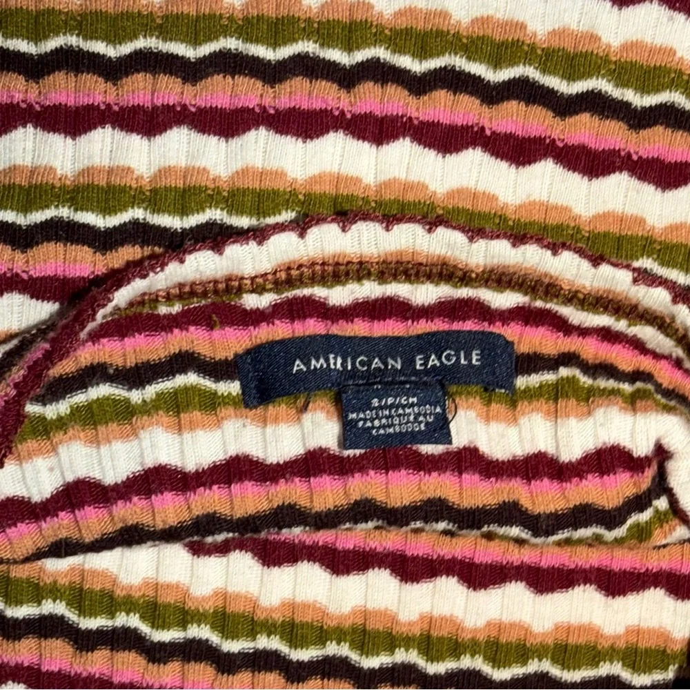 American Eagle Super Soft Striped Halter Top Small Pink Green Ribbed Y2K - Picture 4 of 4